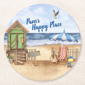 Tag am Strand Personalisierte Runde Runder Pappuntersetzer