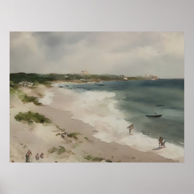 Tag am Strand - Vintage Kunst - Aquarell Poster (Vorne)