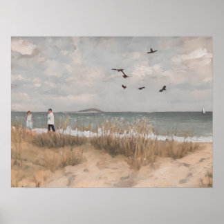 Tag am Strand - Vintage Kunst - Ölmalerei Poster