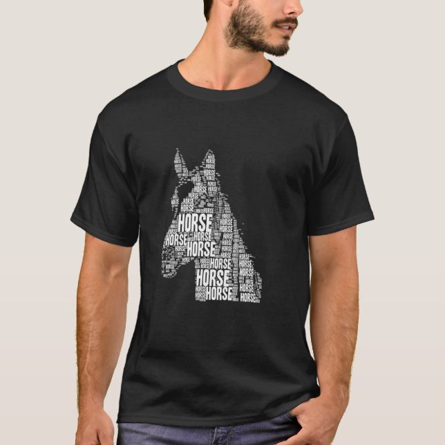 Tag-Cloud Pferd T-Shirt (Vorderseite)