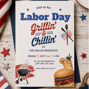 Tag der Arbeit Rot Weiß Blau USA BBQ-Party  Einladung