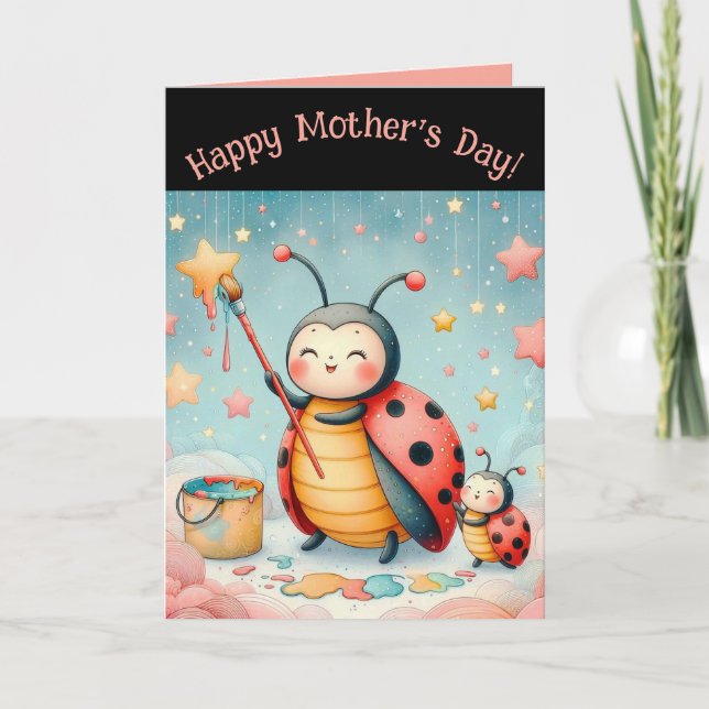Tag der bestellbaren Mutter und Baby Ladybugs Mütt Karte (Vorderseite)