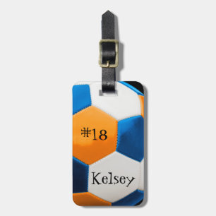 Tag der blauen und orangefarbenen Fußballtasche Gepäckanhänger