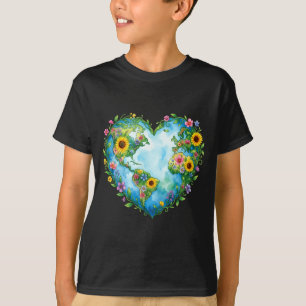 Tag der Erde 2026 florales Herz Planet Mutter T-Shirt