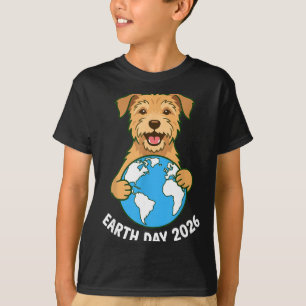 Tag der Erde 2026 Süßer Terrier Hund umarmt Globus T-Shirt