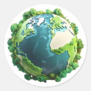 Tag der Erde - Grüne und blaue Erde mit Bäumen Runder Aufkleber