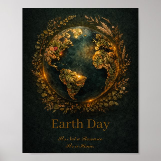Tag-der-Erde-Schwarzer-botanischer-Kranz-Geschenk- Poster (Vorne)