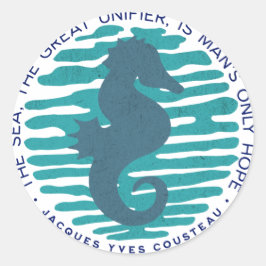 Tag der Erde, Seepferd und Wellen, Bereinigen Sie  Runder Aufkleber