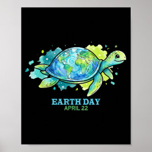 Tag der Erde Wasserfarbe Meeresschildkröte Globus  Poster