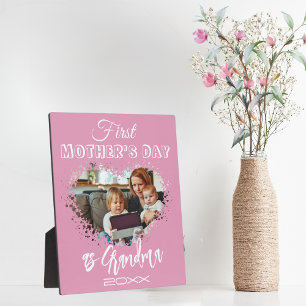 Tag der ersten Mutter als Großmutter Rosa Herz Fotoplatte