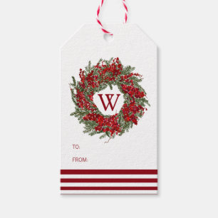 Tag der Feiertage-Wreath-Monogramme Geschenkanhänger