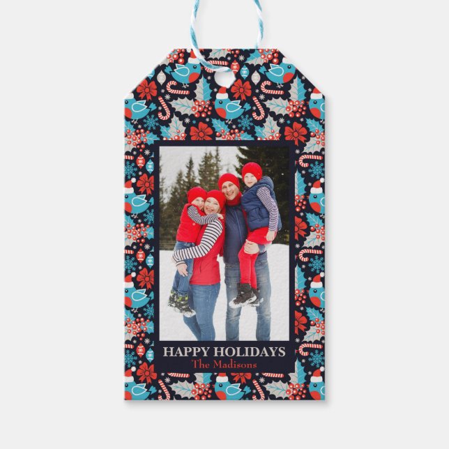 Tag der Geschenke für Navy-Holiday-Vögel und Holly Geschenkanhänger (Vorderseite)