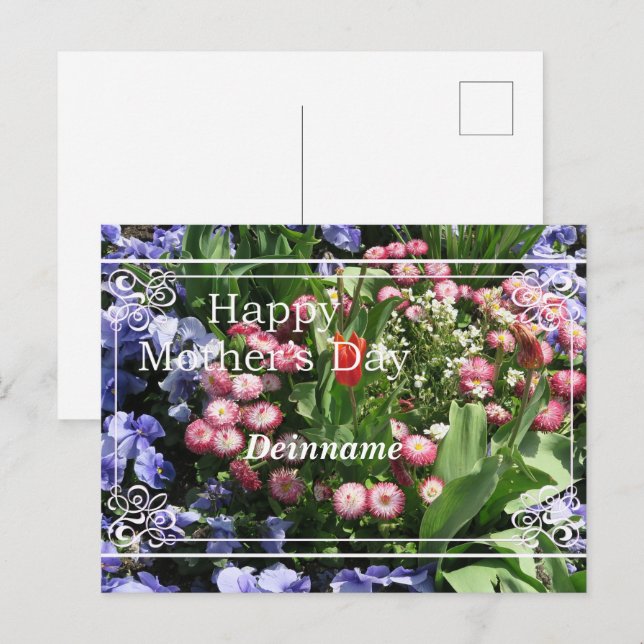 Tag der glücklichen Mütter, frühlingsblumen mit sc Postkarte (Vorne/Hinten)