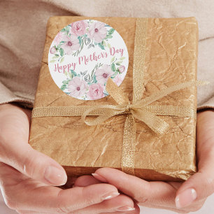 Tag der glücklichen Mütter  Pink Peony Watercolo Runder Aufkleber