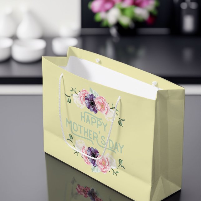 Tag der glücklichen Mütter - Rosa & Cassis Blume G Große Geschenktüte (Mother's Day Gift Bag)