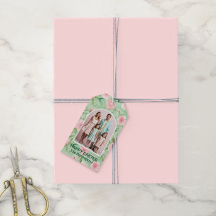 Tag der glücklichen Osterpastel Pink und grüne Blü Geschenkanhänger