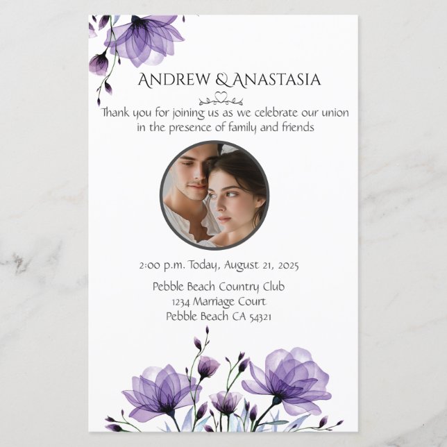 Tag der Hochzeitsfeier Foto & Blumen (Vorderseite)