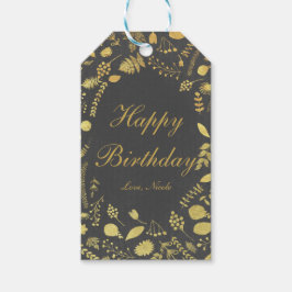 Tag der Hochzeitsfeier mit Charcogray & Gold Flora Geschenkanhänger