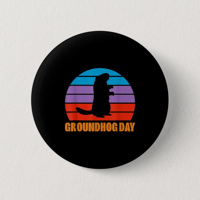 Tag der Murmeltiere Murmeltier Silhouette Retro Button (Vorderseite)