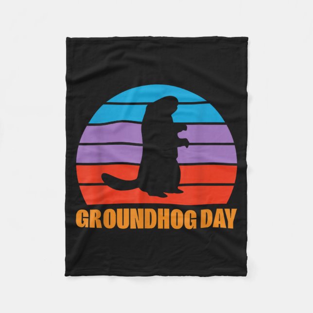 Tag der Murmeltiere Murmeltier Silhouette Retro Fleecedecke (Vorderseite)