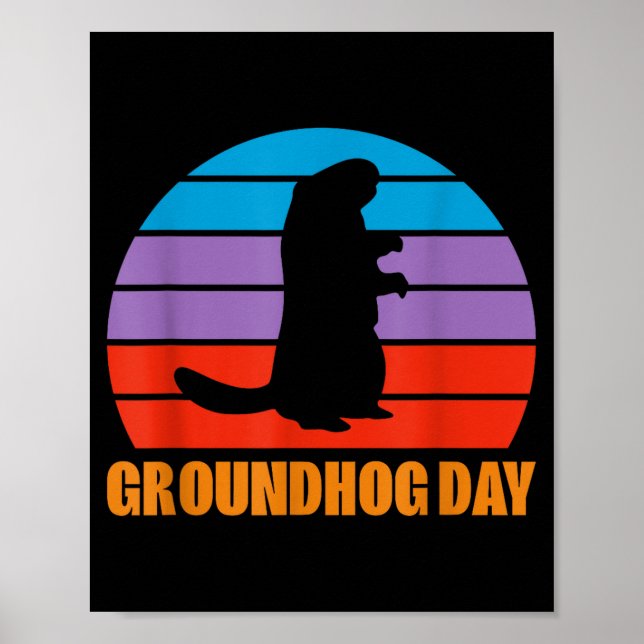Tag der Murmeltiere Murmeltier Silhouette Retro Poster (Vorne)