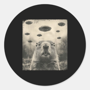 Tag der Murmeltiere Ufo Retro-Grafik Vintage-Alien Runder Aufkleber