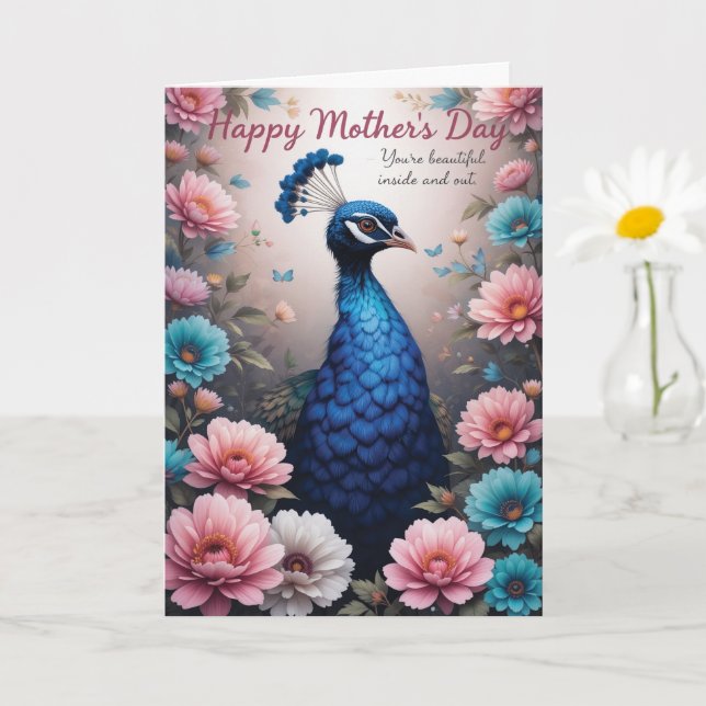 Tag der Mütter der Vintagen Pfau-Rose Karte (Kleine Pflanze)