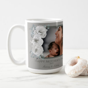 Tag der Mutter mit blühendem Foto Grau Kaffeetasse