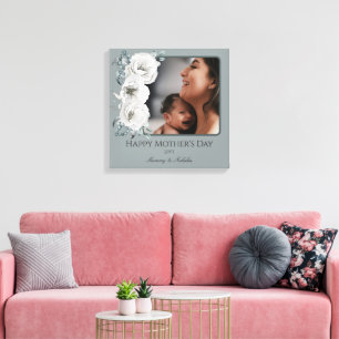 Tag der Mutter mit blühendem Foto Sage Green Leinwanddruck