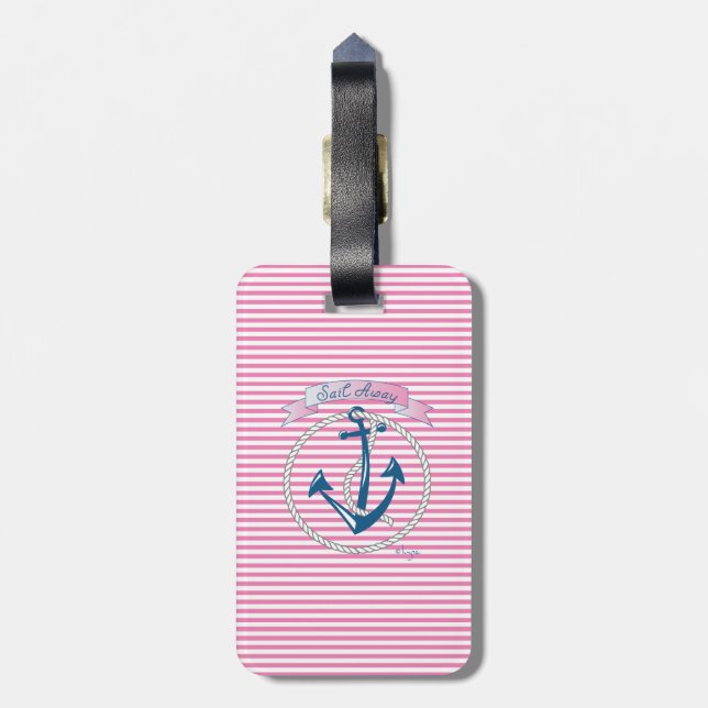 Tag der Nautischen Marine, rosa, blaue Streifen Gepäckanhänger (Rückseite vertikal)