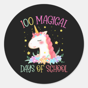 Tag der Schule Einhorn 100 Magische Tage Mädchen u Runder Aufkleber