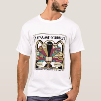 Tag der Sprachen Art Deco Buch Polyglotte Grüße T-Shirt