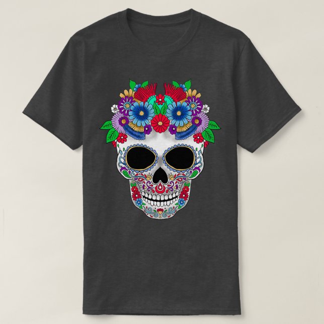 Tag der Toten Blume des Zuckerschädels T-Shirt (Design vorne)