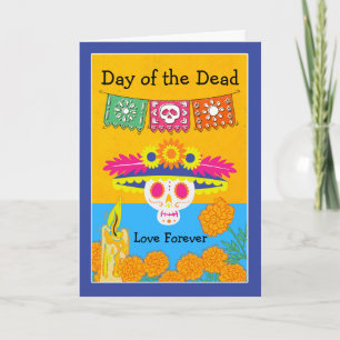 Tag der Toten Catrina-Schädel und Ringelblumen Karte