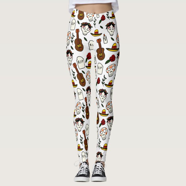 Tag der toten Doodle Leggings (Vorderseite)