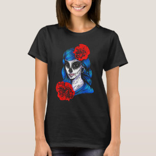 Tag der Toten Feiertag Blumen Mädchen Maske La Ca T-Shirt