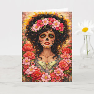 Tag der Toten Frau Porträt • Día de los Muertos Karte