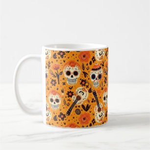 Tag der Toten, Gitarren und Zuckerschädel orange Kaffeetasse