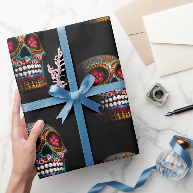 Tag der Toten, Hübscher Macabre-Schädel Geschenkpapier (Schenken)