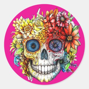 Tag der Toten Katrina Calavera mit Blume Runder Aufkleber