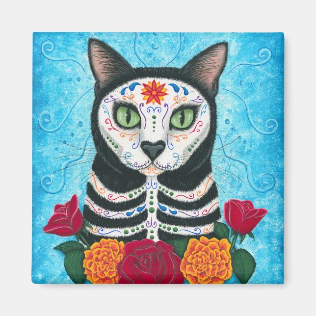 Tag der Toten Katze Zuckerhut Skull Art Magnet (Vorne)
