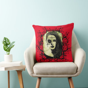 Tag der Toten Kunst mit einem Halbskull-Mädchen Kissen