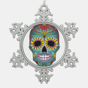 Tag der Toten Leuchtender Totenkopf Schneeflocken Zinn-Ornament