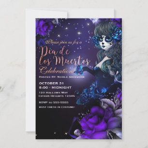 Tag der Toten Lila Blau Dia de los Muertos Einladung