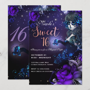 Tag der toten Mädchen lila blaue Sweet 16 Party Einladung