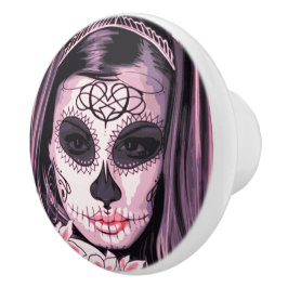 Tag der Toten Maske auf einem schönen Mädchen Keramikknauf