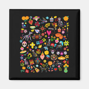Tag der Toten mexikanische Kunst Blumen-Schädel Di Magnet