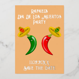Tag der Toten Mexikanischen Chili Save the Date Folien Feiertagskarte