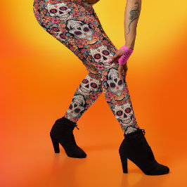 Tag der Toten oder Halloween-Zuckerschädel Leggings