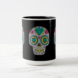 Tag der Toten Rose und Kristallschädel auf Schwarz Zweifarbige Tasse